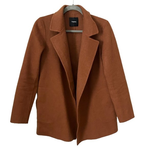 Theory Sileena Divide 2 Tall Wool/Cashmere Blend Open Front Jacket in Cooper - Picture 3 of 9